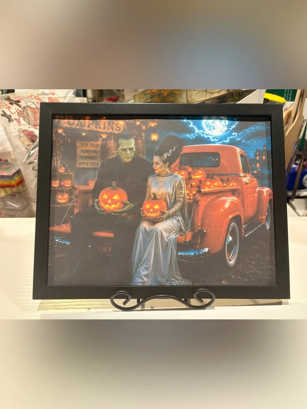 Frankenstein & Bride Pumpkin Patch Framed 8x10 Art Print